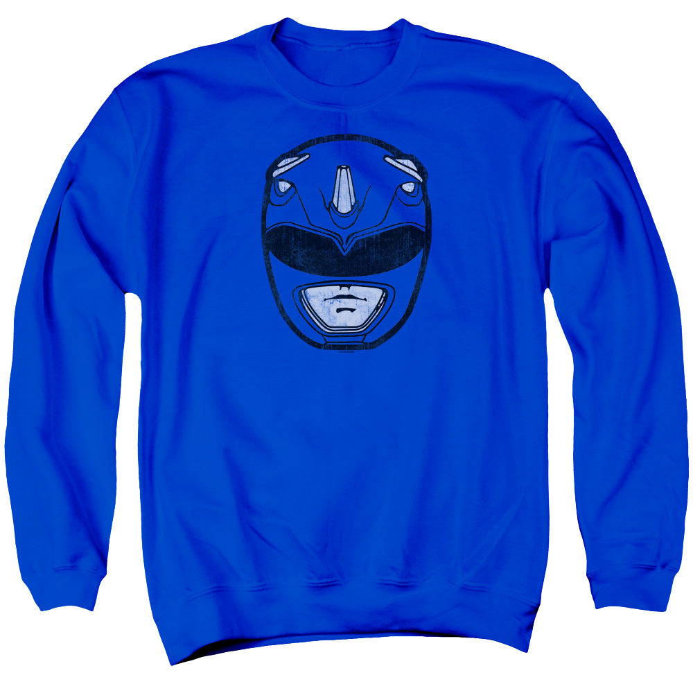 Power Rangers Blue Ranger Mask Mens Crewneck Sweatshirt Royal Blue Officially Licensed