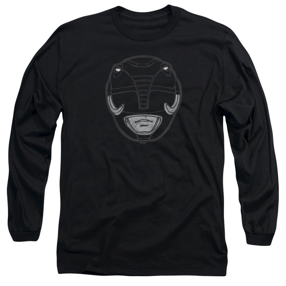Power Rangers Black Ranger Mask Mens Long Sleeve Shirt Black Officially Licensed