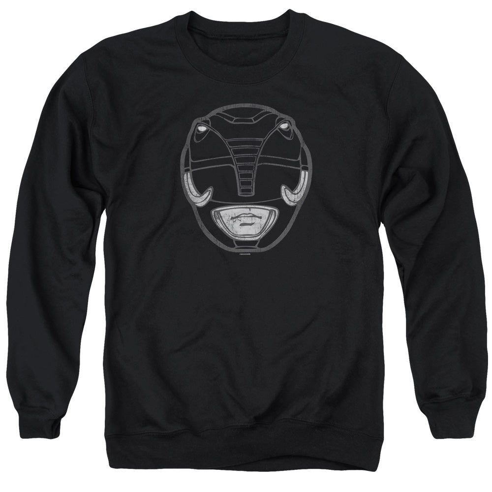 Power Rangers Black Ranger Mask Mens Crewneck Sweatshirt Black Officially Licensed