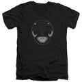 Power Rangers Black Ranger Mask Mens Slim Fit V-Neck T Shirt Black Officially Licensed