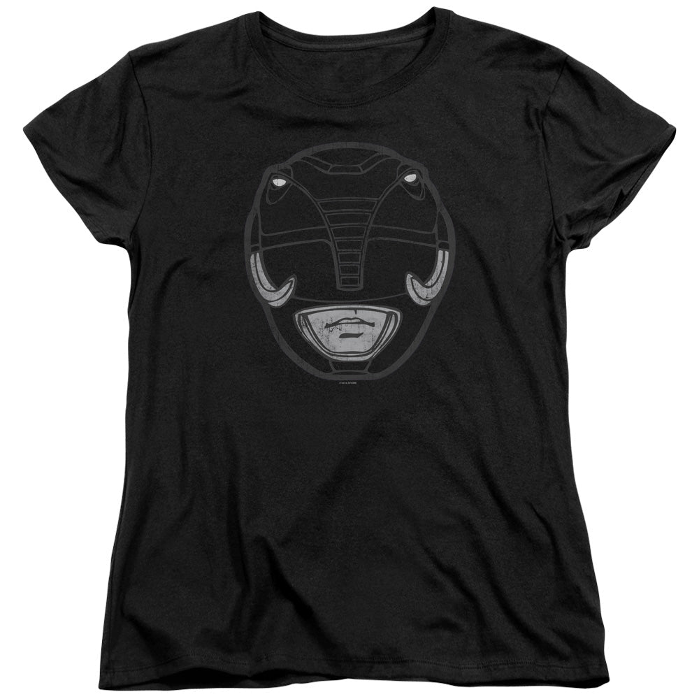 Power Rangers Black Ranger Mask Womens T Shirt Black Officially Licensed