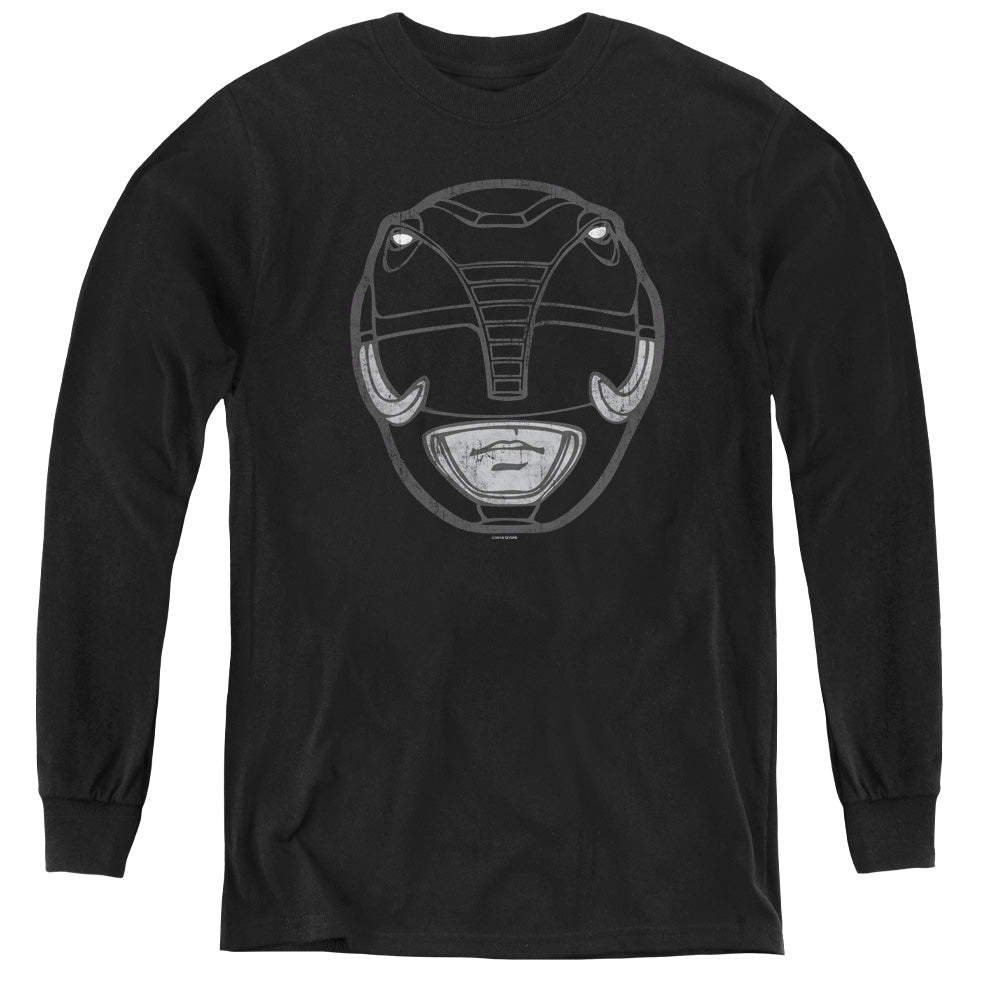 Power Rangers Black Ranger Mask Long Sleeve Kids Youth T Shirt Black Officially Licensed