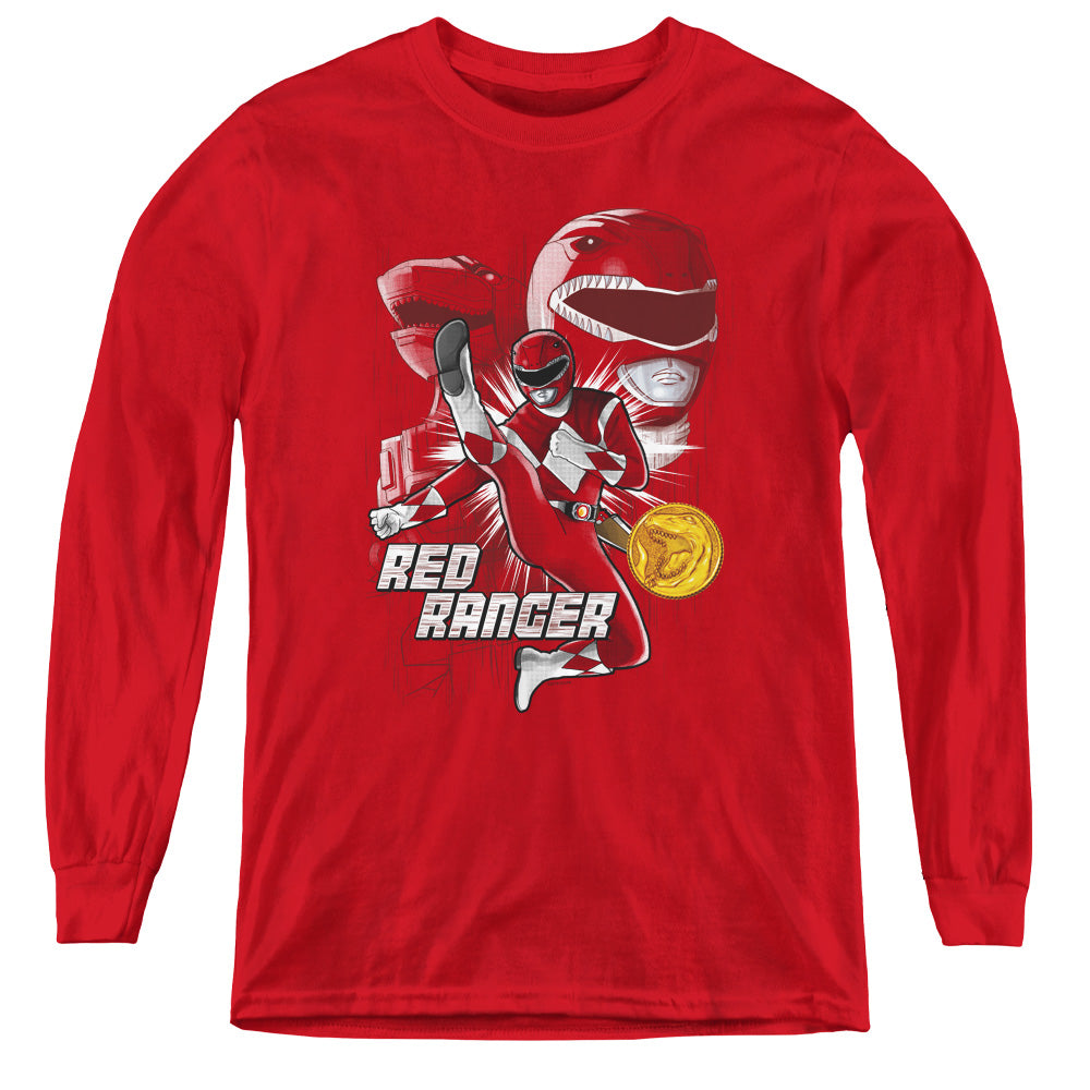 Power Rangers Red Ranger Long Sleeve Kids Youth T Shirt Red Officially Licensed
