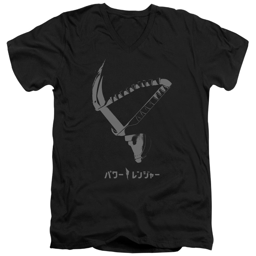 Power Rangers Helmet Mens Slim Fit V-Neck T Shirt Black Officially Licensed