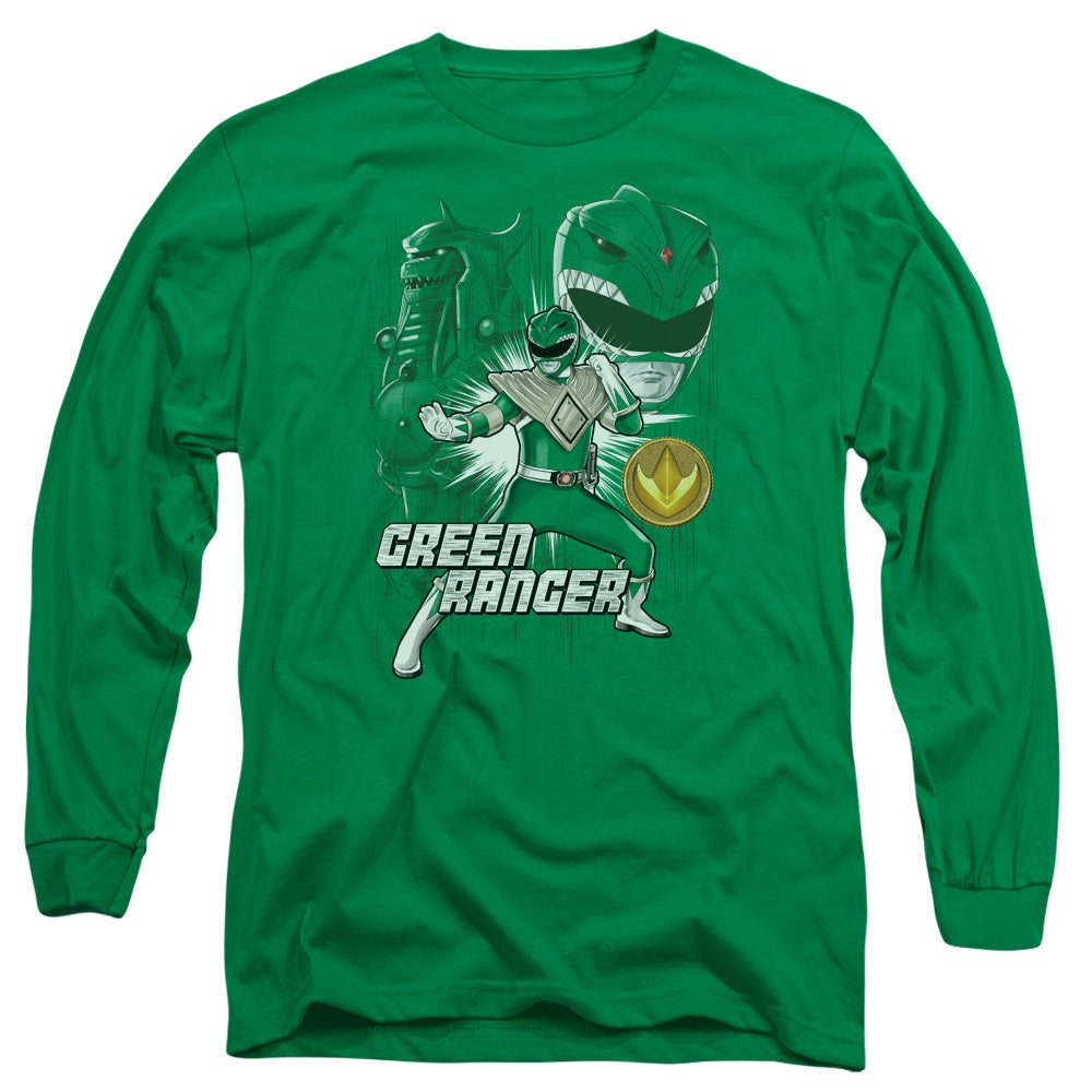 Power Rangers Green Ranger Mens Long Sleeve Shirt Kelly Green Officially Licensed
