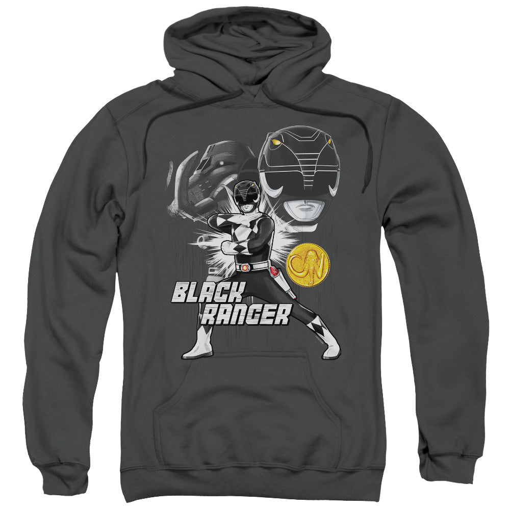 Power Rangers Black Ranger Mens Hoodie Charcoal Officially Licensed