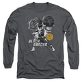 Power Rangers Black Ranger Mens Long Sleeve Shirt Charcoal Officially Licensed