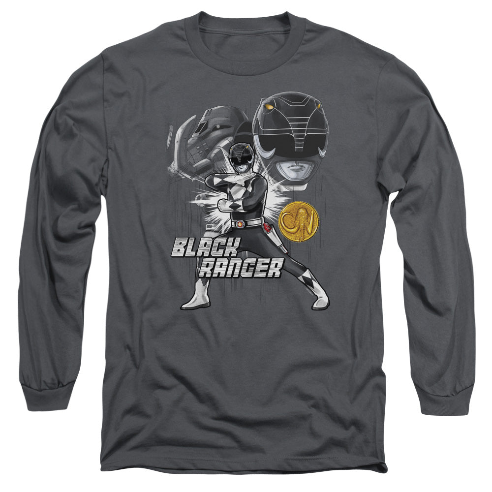 Power Rangers Black Ranger Mens Long Sleeve Shirt Charcoal Officially Licensed