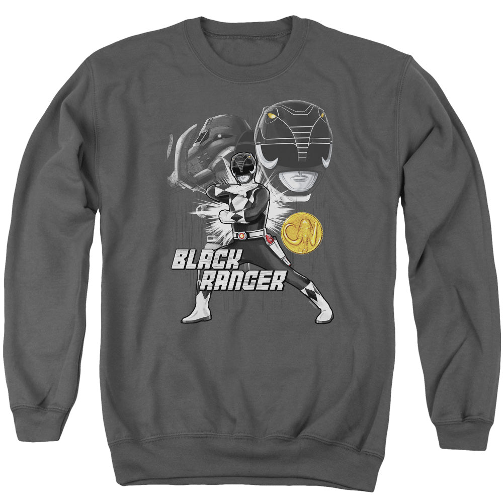 Power Rangers Black Ranger Mens Crewneck Sweatshirt Charcoal Officially Licensed