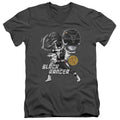 Power Rangers Black Ranger Mens Slim Fit V-Neck T Shirt Charcoal Officially Licensed