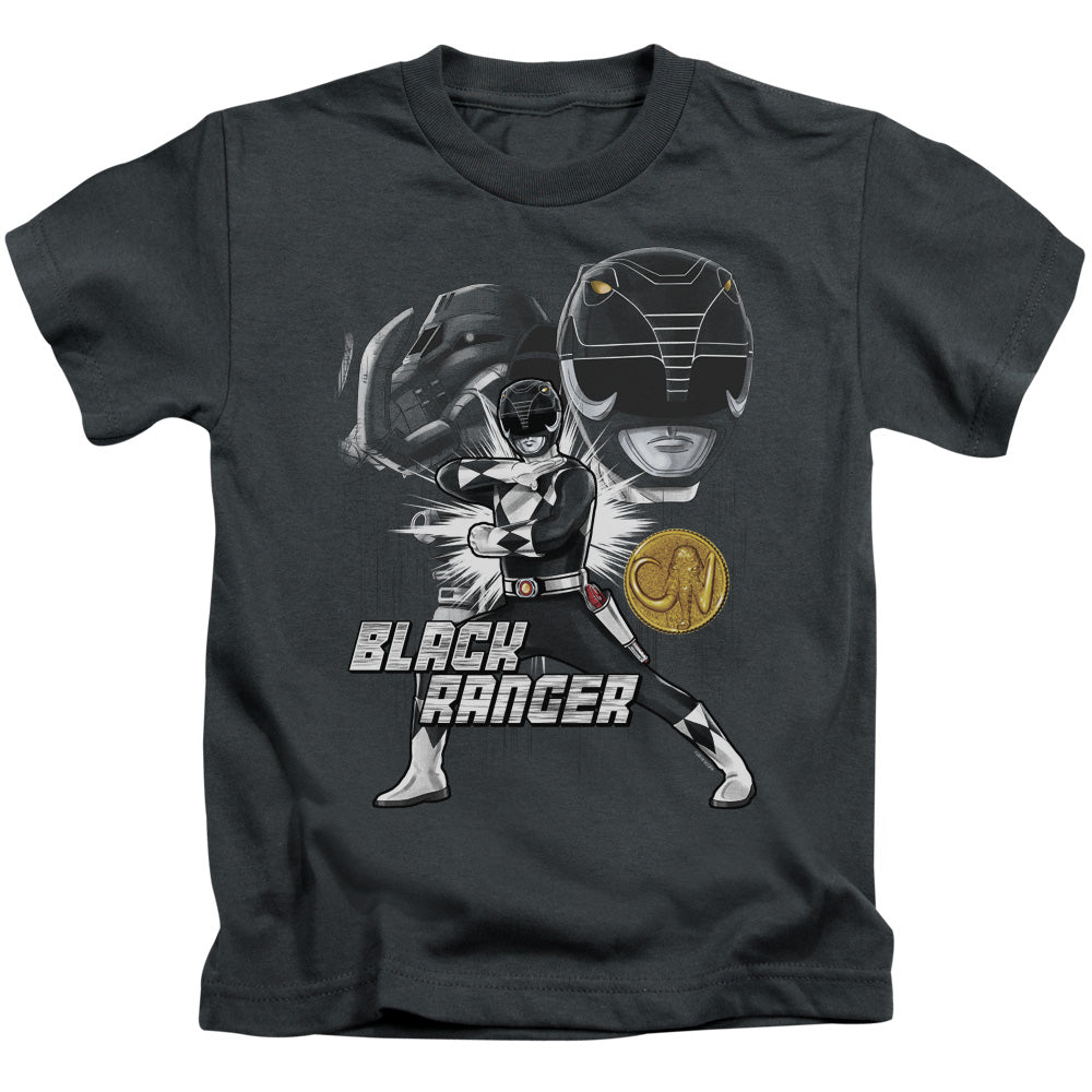 Power Rangers Black Ranger Juvenile Kids Youth T Shirt Charcoal Officially Licensed
