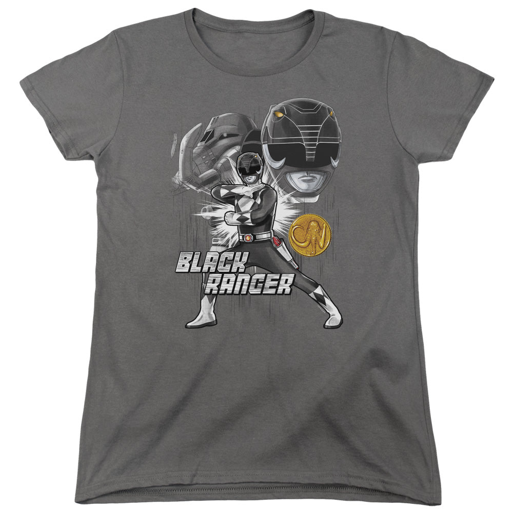 Power Rangers Black Ranger Womens T Shirt Charcoal Officially Licensed