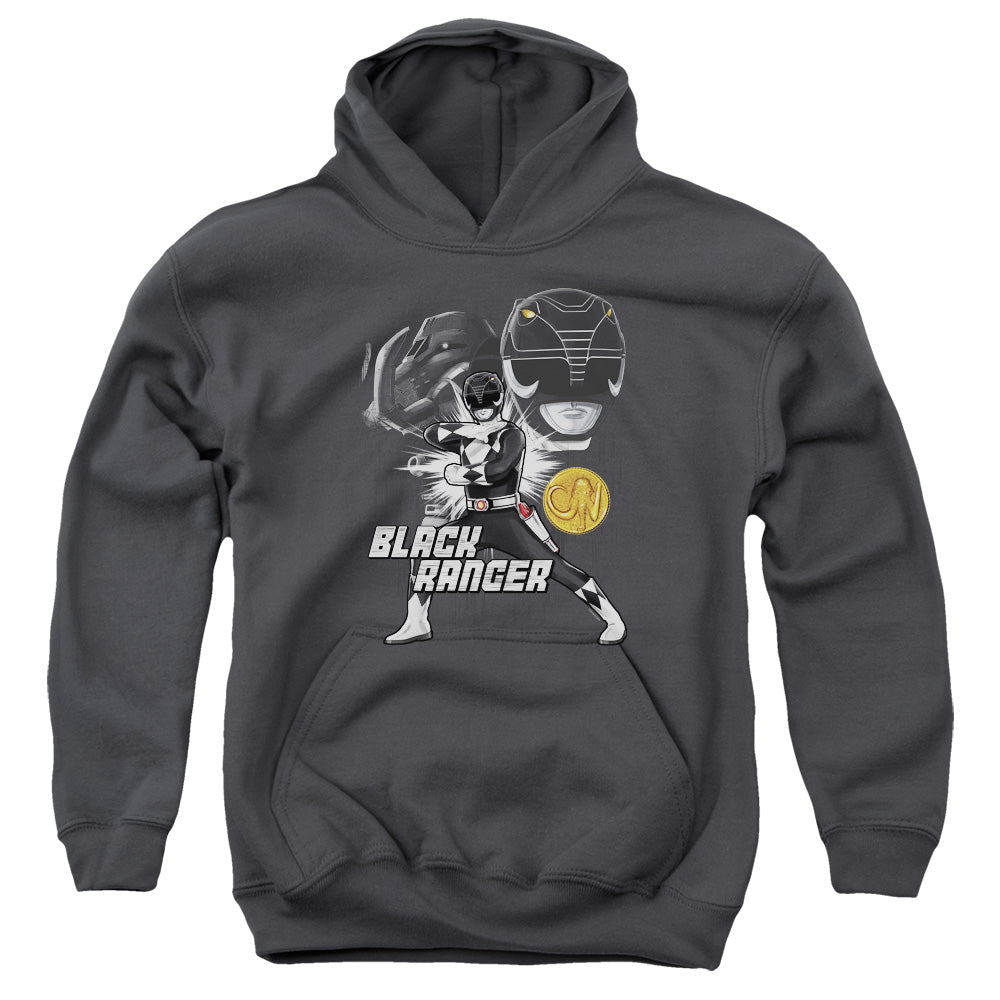 Power Rangers Black Ranger Kids Youth Hoodie Charcoal Officially Licensed