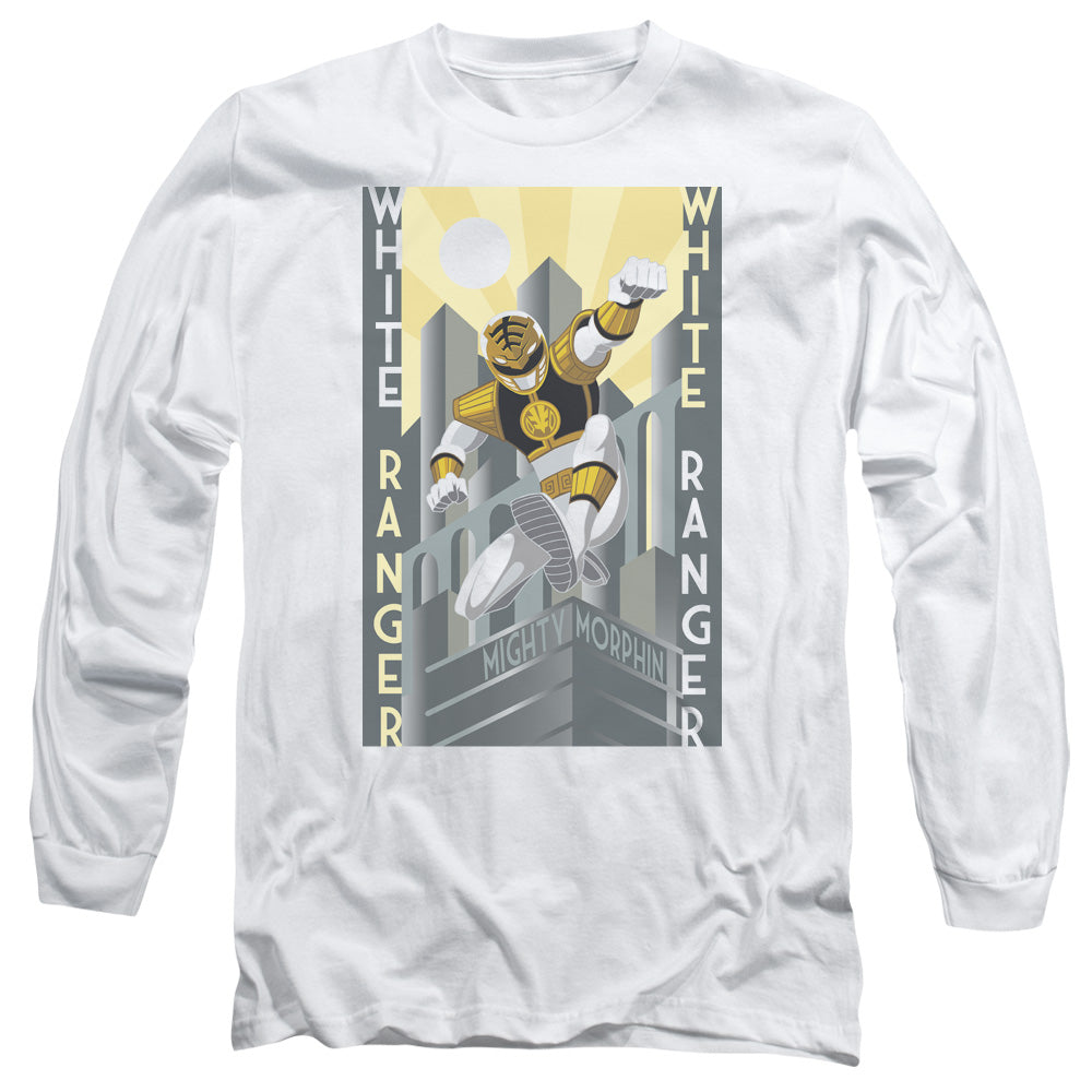 Power Rangers White Ranger Deco Mens Long Sleeve Shirt White Officially Licensed