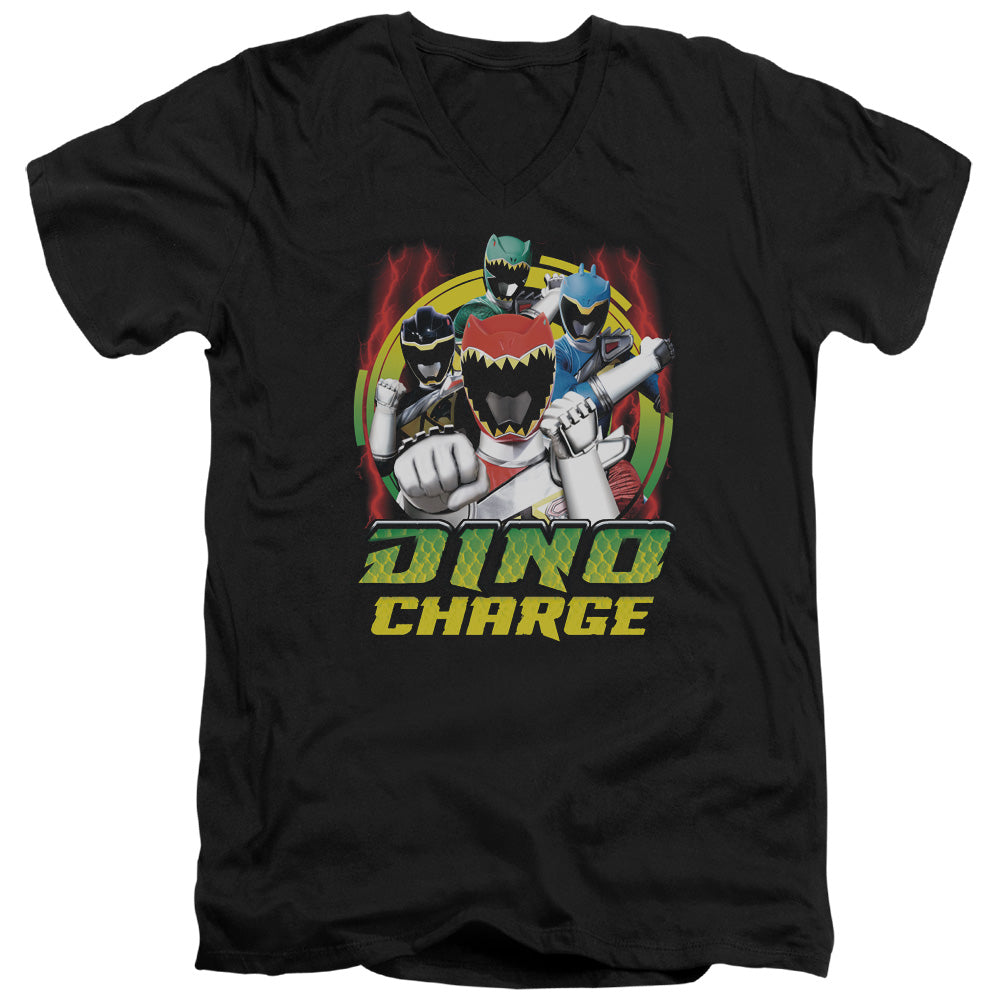 Power Rangers Dino Lightning Mens Slim Fit V-Neck T Shirt Black Officially Licensed