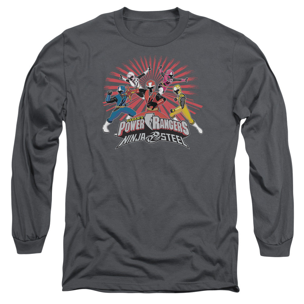 Power Rangers Ninja Blast Mens Long Sleeve Shirt Charcoal Officially Licensed