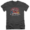 Power Rangers Ninja Blast Mens Slim Fit V-Neck T Shirt Charcoal Officially Licensed