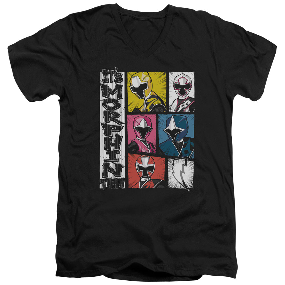 Power Rangers Its Morphin Time Mens Slim Fit V-Neck T Shirt Black Officially Licensed