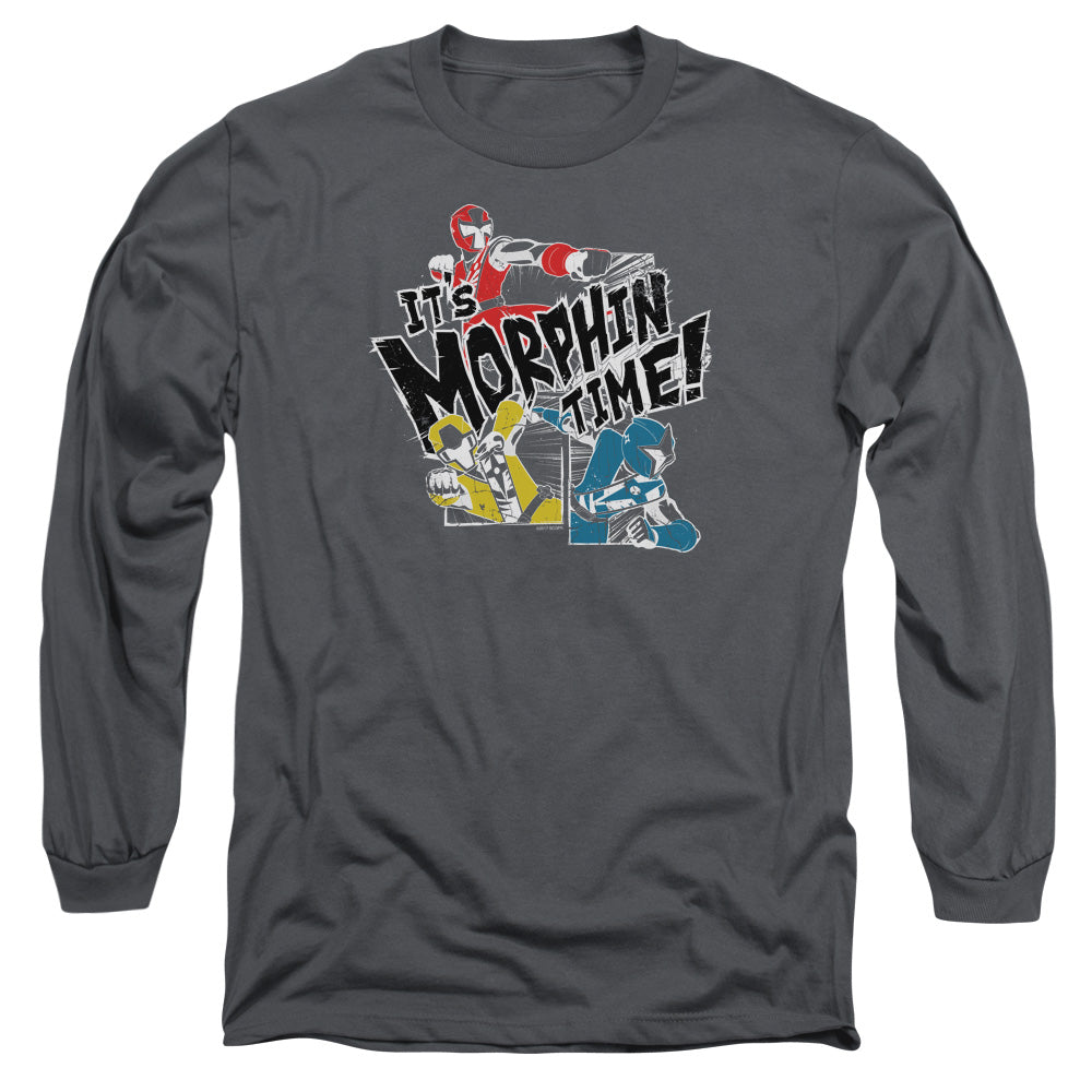 Power Rangers Panels Mens Long Sleeve Shirt Charcoal Officially Licensed