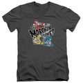 Power Rangers Panels Mens Slim Fit V-Neck T Shirt Charcoal Officially Licensed