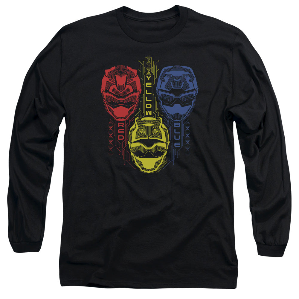 Power Rangers Red Yellow Blue Mens Long Sleeve Shirt Black Officially Licensed