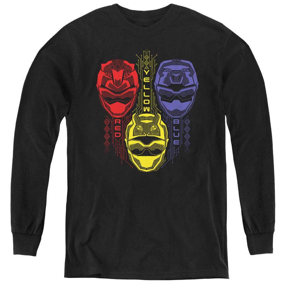 Power Rangers Red Yellow Blue Long Sleeve Kids Youth T Shirt Black Officially Licensed