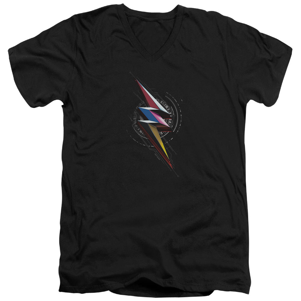 Power Rangers Bolt Sigil Mens Slim Fit V-Neck T Shirt Black Officially Licensed