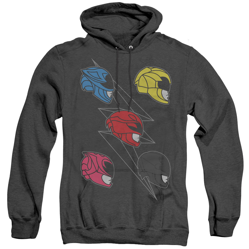 Power Rangers Line Helmets Heather Mens Hoodie Black Officially Licensed