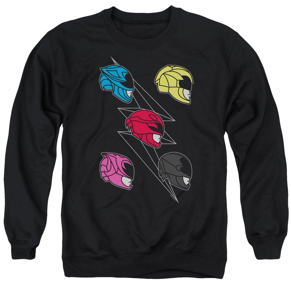 Power Rangers Line Helmets Mens Crewneck Sweatshirt Black Officially Licensed