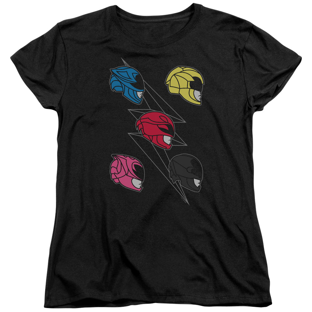 Power Rangers Line Helmets Womens T Shirt Black Officially Licensed