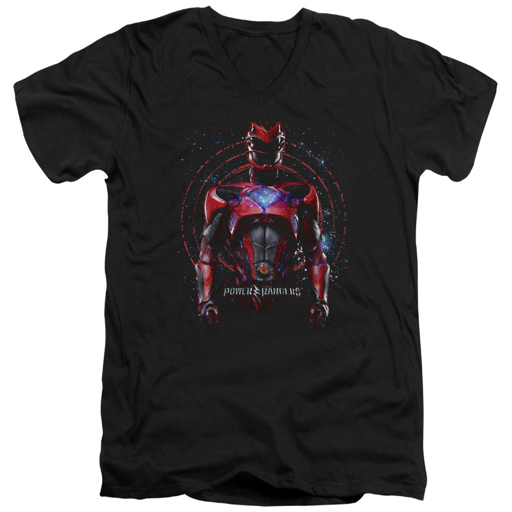 Power Rangers Red Ranger Mens Slim Fit V-Neck T Shirt Black Officially Licensed