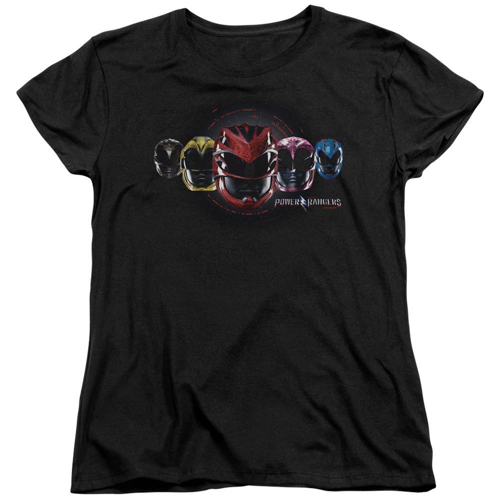 Power Rangers Head Group Womens T Shirt Black Officially Licensed