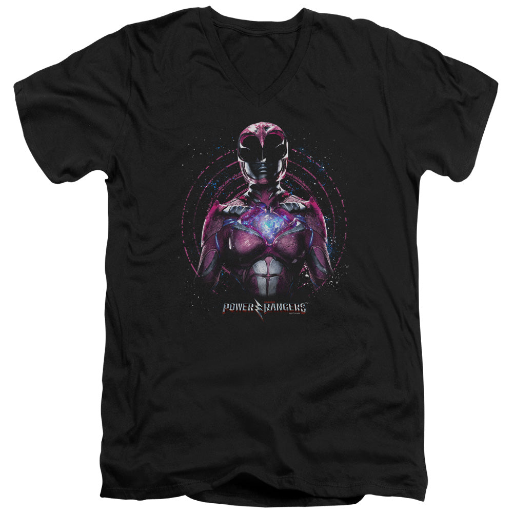 Power Rangers Pink Ranger Mens Slim Fit V-Neck T Shirt Black Officially Licensed