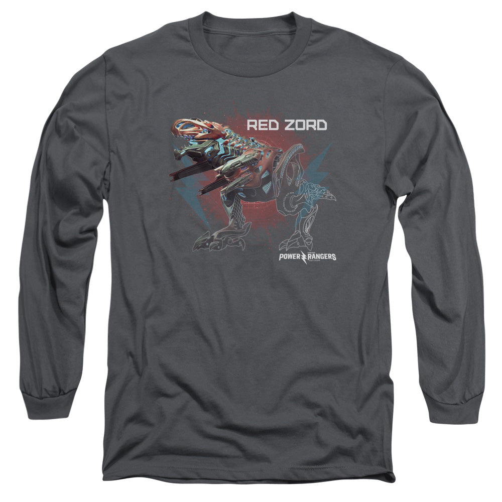 Power Rangers Red Zord Mens Long Sleeve Shirt Charcoal Officially Licensed