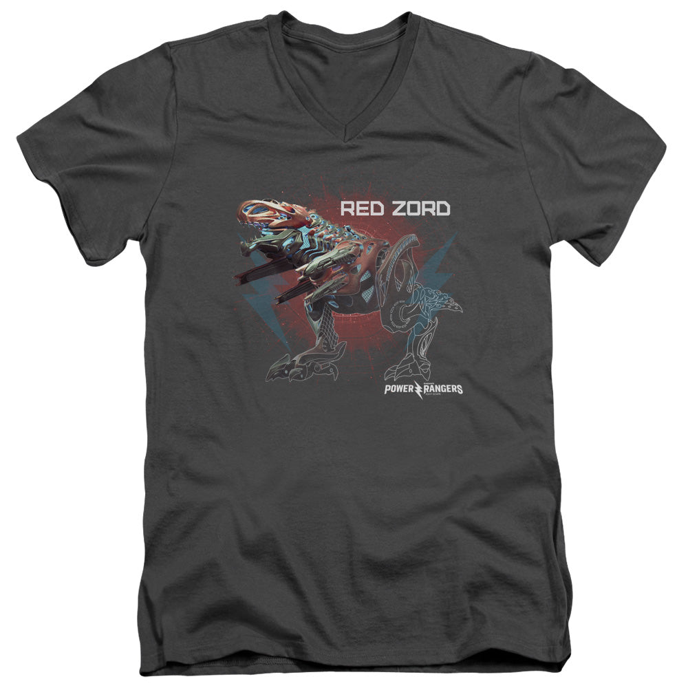 Power Rangers Red Zord Mens Slim Fit V-Neck T Shirt Charcoal Officially Licensed
