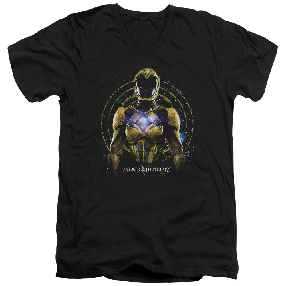 Power Rangers Yellow Ranger Mens Slim Fit V-Neck T Shirt Black Officially Licensed