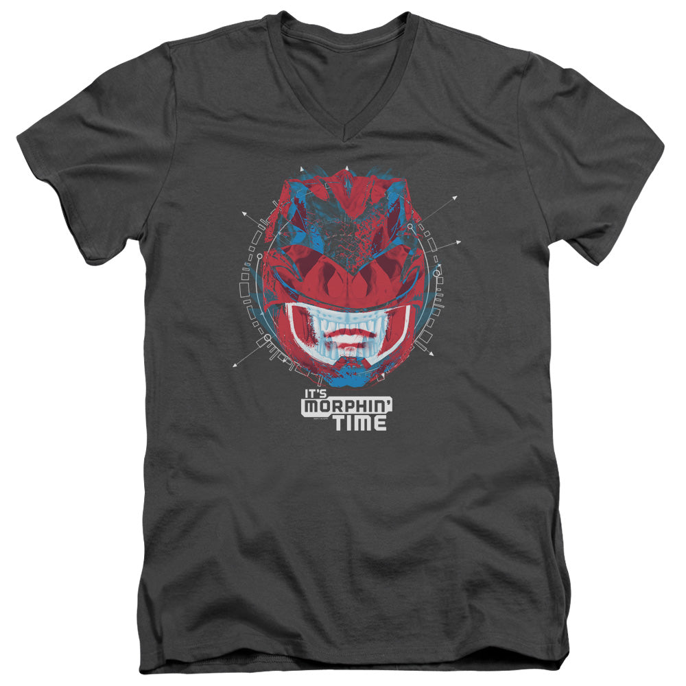 Power Rangers Its Morphin Time Mens Slim Fit V-Neck T Shirt Charcoal Officially Licensed