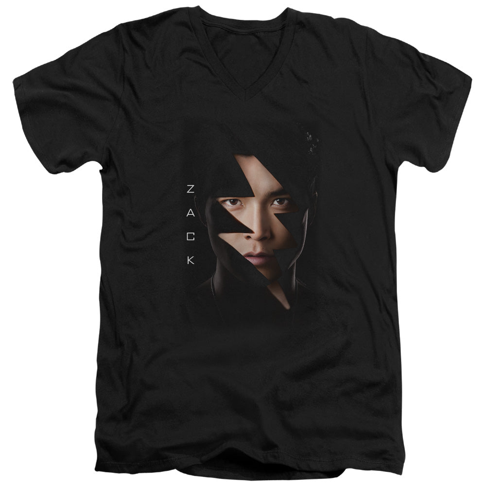 Power Rangers Zack Bolt Mens Slim Fit V-Neck T Shirt Black Officially Licensed