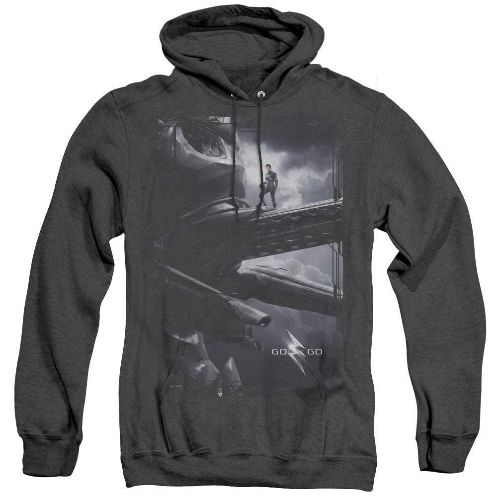 Power Rangers Black Zord Poster Heather Mens Hoodie Black Officially Licensed