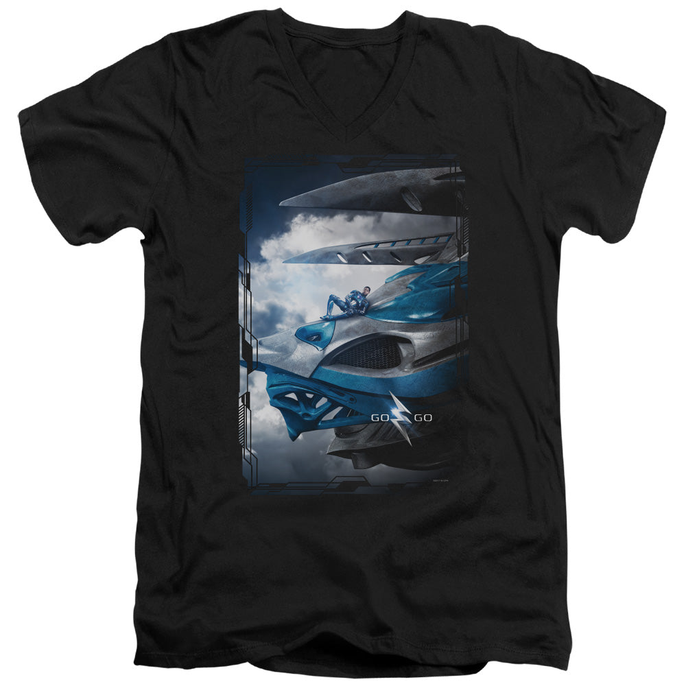 Power Rangers Blue Zord Poster Mens Slim Fit V-Neck T Shirt Black Officially Licensed