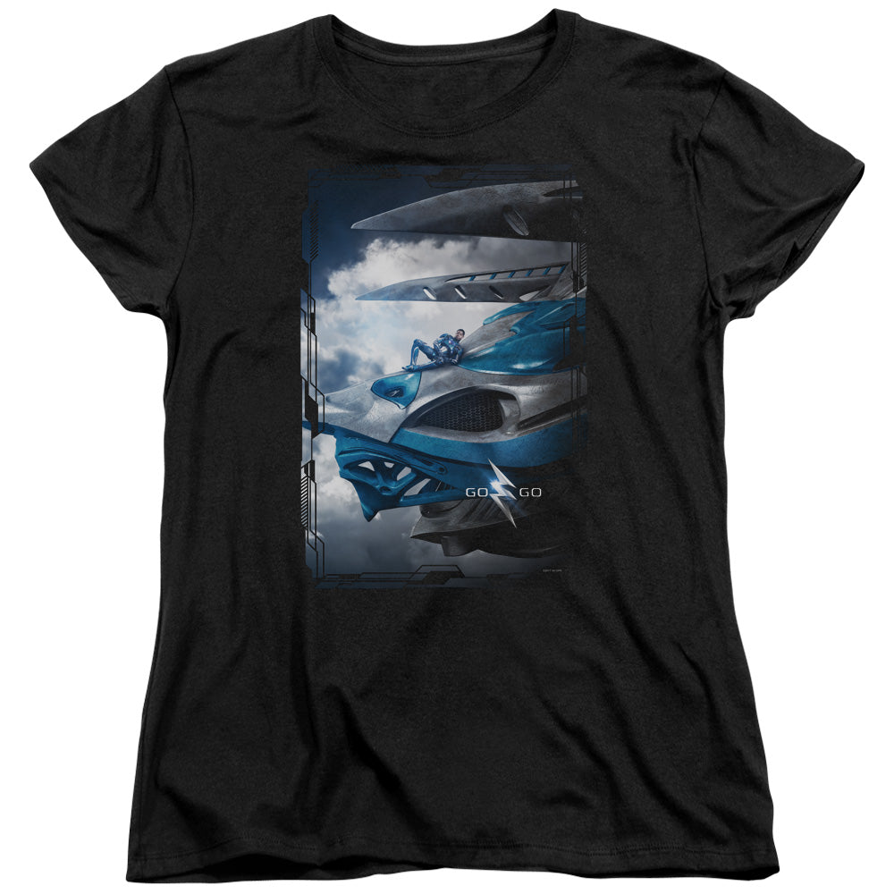 Power Rangers Blue Zord Poster Womens T Shirt Black Officially Licensed