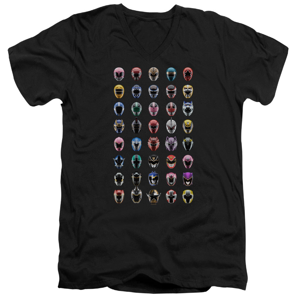 Power Rangers Visual Timeline Mens Slim Fit V-Neck T Shirt Black Officially Licensed