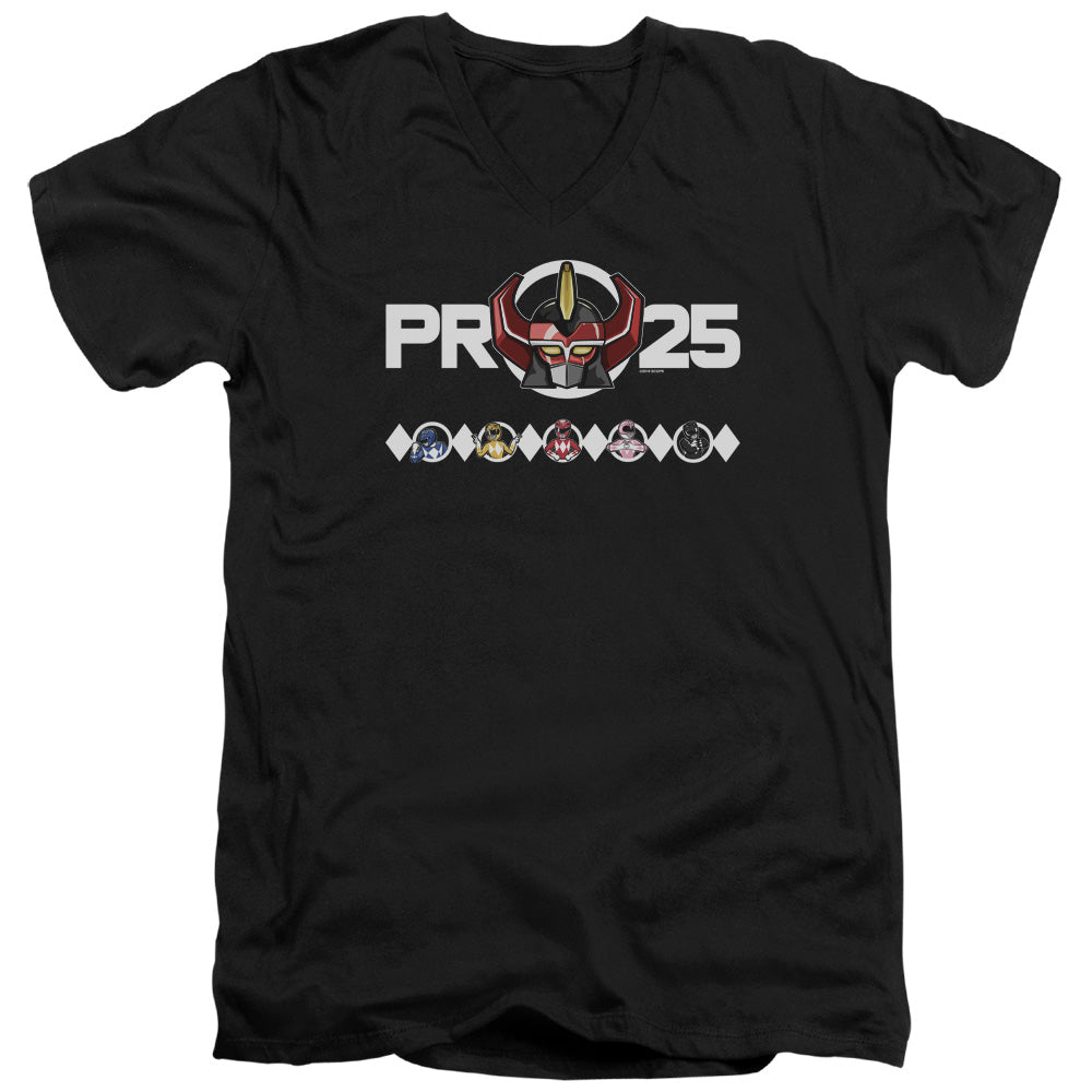 Power Rangers Megazord 25 Mens Slim Fit V-Neck T Shirt Black Officially Licensed