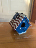 Vintage Handcrafted simple small wooden birdhouse red white and blue