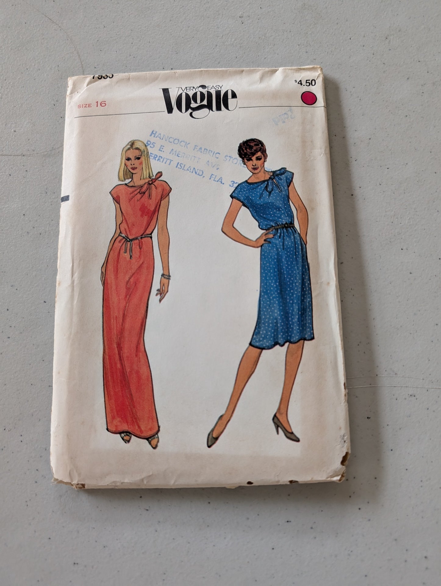 Vogue Dress Pattern # 7935 Size 14  1979 Easy To Sew (Sewing Pattern Vintage)
