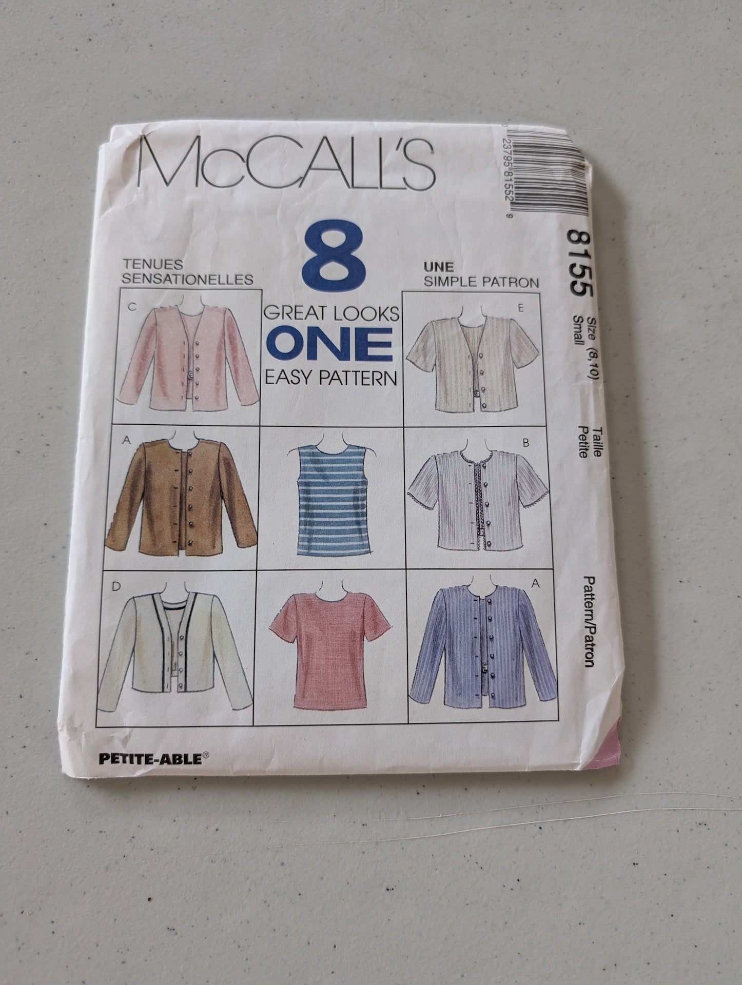 McCall's 8 Great Looks Pattern #8155-Misses Top & Jacket in Sizes 12-14(Sewing Pattern Vintage)