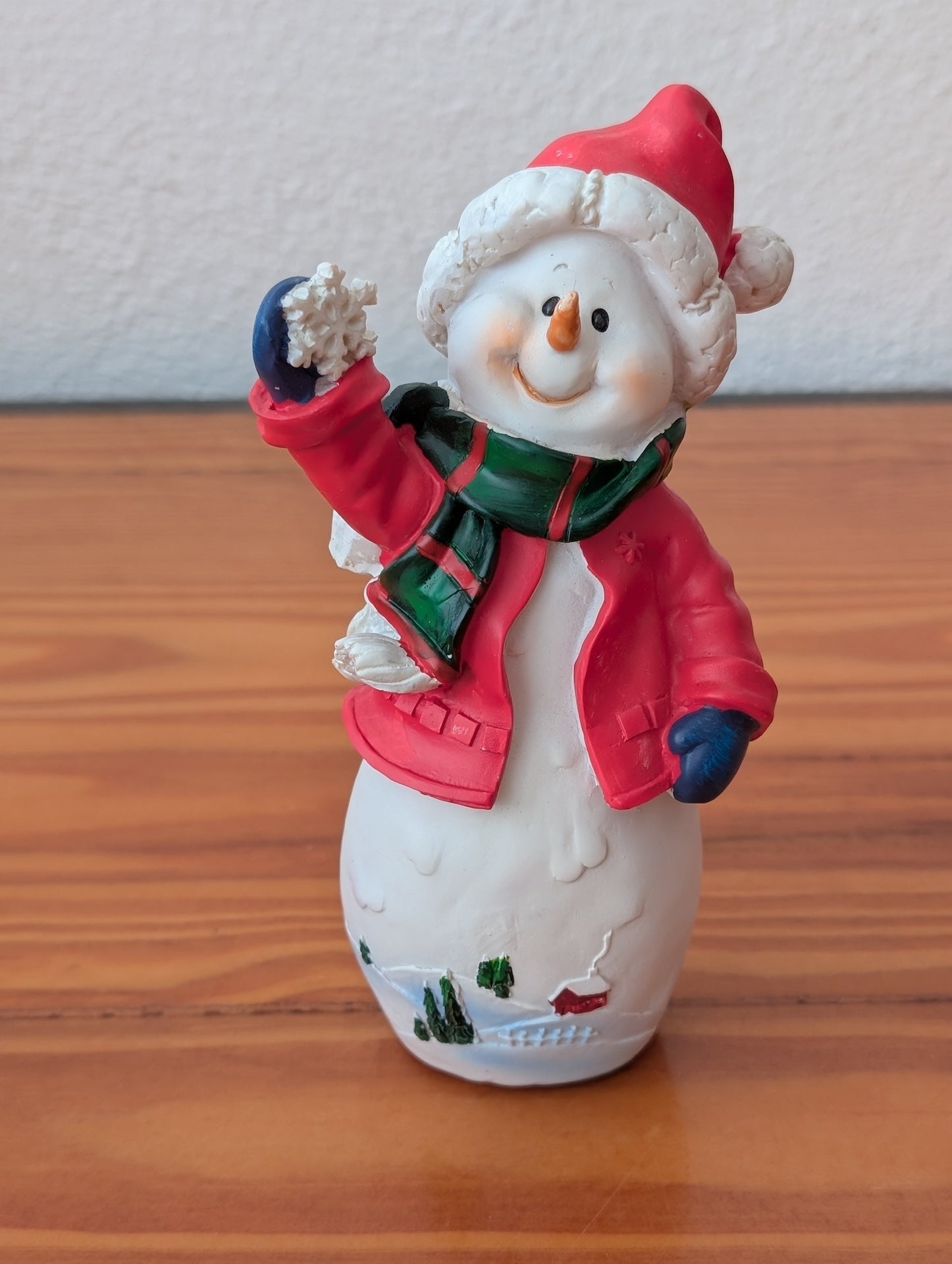 Snowman with Snowball from Unknown - 2000s Holiday Decor (Resin Figurine, Traditional, Collectible, Red, White, Green)