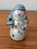 Snowman Tealight Holder from Unknown -  Holiday Decor (Ceramic Tealight Holder, Whimsical, Pearlescent White, Grey)