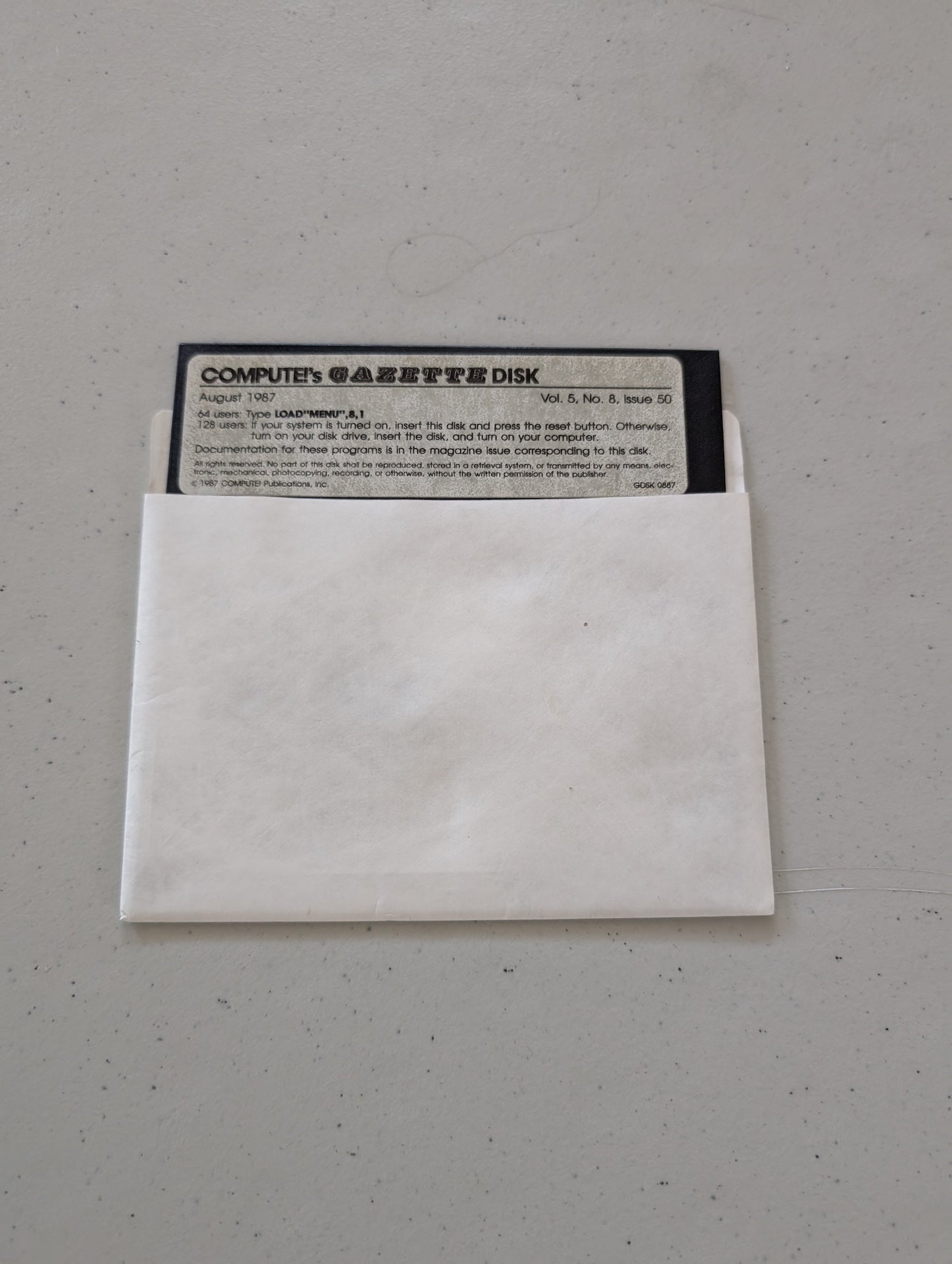 COMPUTE!'s GAZETTE DISK from August 1987, Vol. 5, No. 8, Issue 50, with instructions for Commodore 64 and 128