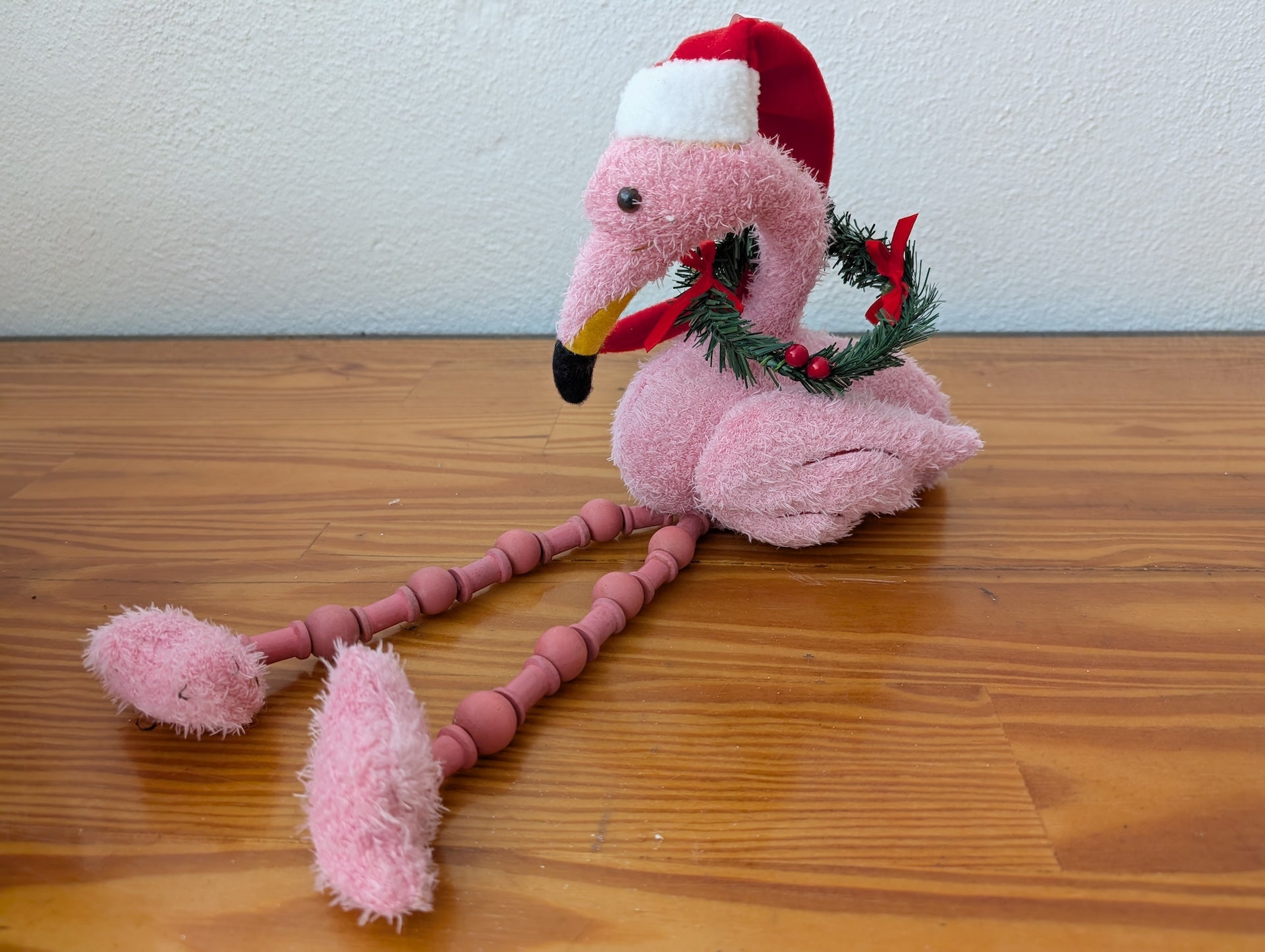 Christmas Flamingo from Unknown -  Holiday Decor (Fabric, Wood Figurine / Decor, Coastal, Tropical, Whimsical, Pink, Red, White, Green)